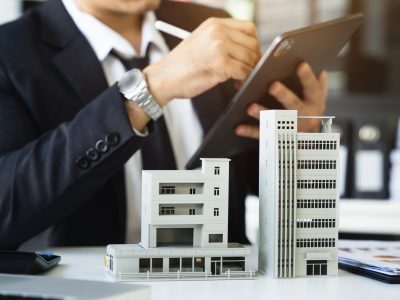 House model with agent asking costumer for contract to buy, get House model with agent asking costumer for contract to buy, get insurance or loan real estate or property.